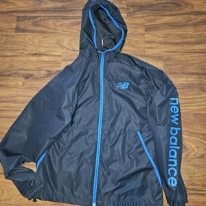 New Balance Men's Black Windbreaker with Blue Accents